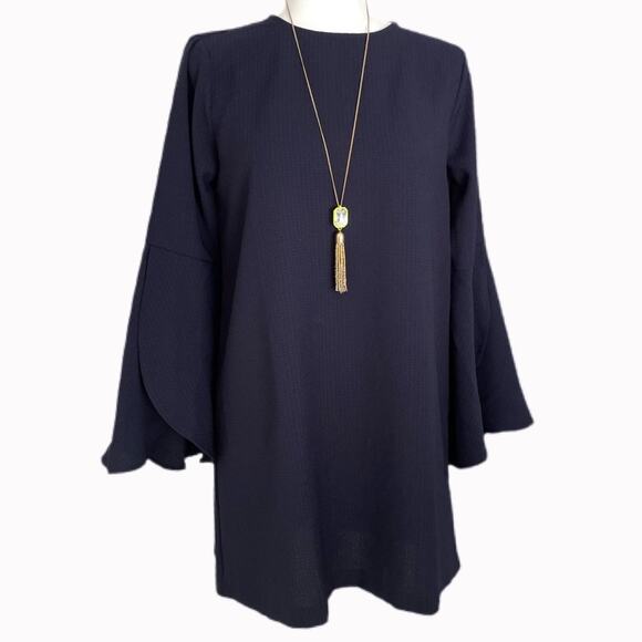 Halogen Navy Tulip Sleeve Mini Dress Sz S - Picture 1 of 8